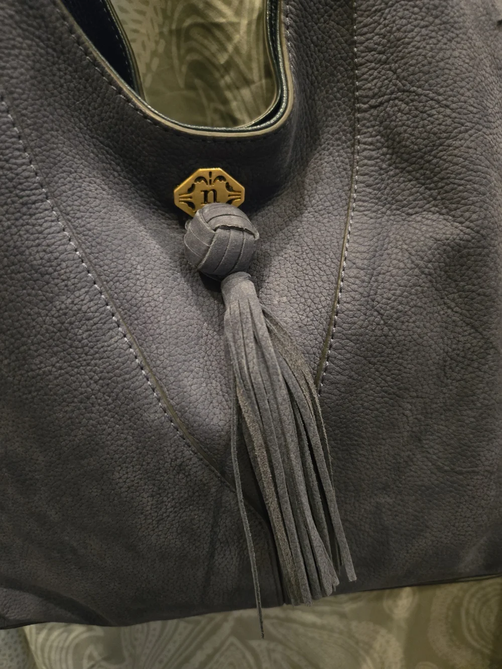 Nanette Lepore Slate Gray Suede Hobo with Tassel